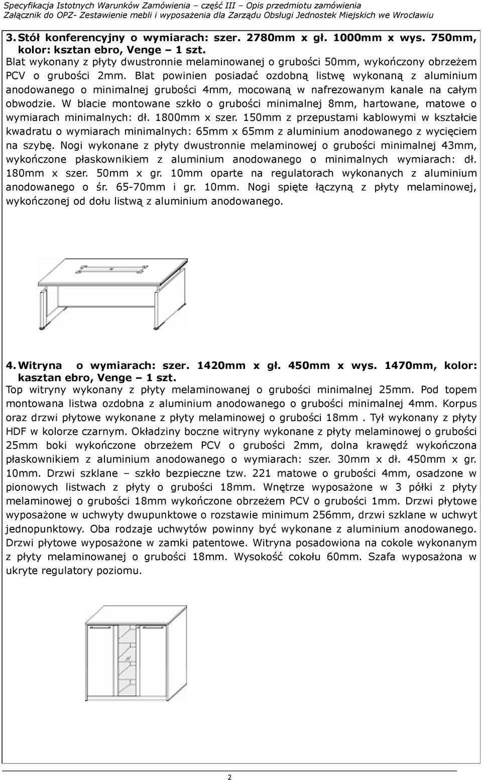 Blat powinien posiadać ozdobną listwę wykonaną z aluminium anodowanego o minimalnej grubości 4mm, mocowaną w nafrezowanym kanale na całym obwodzie.