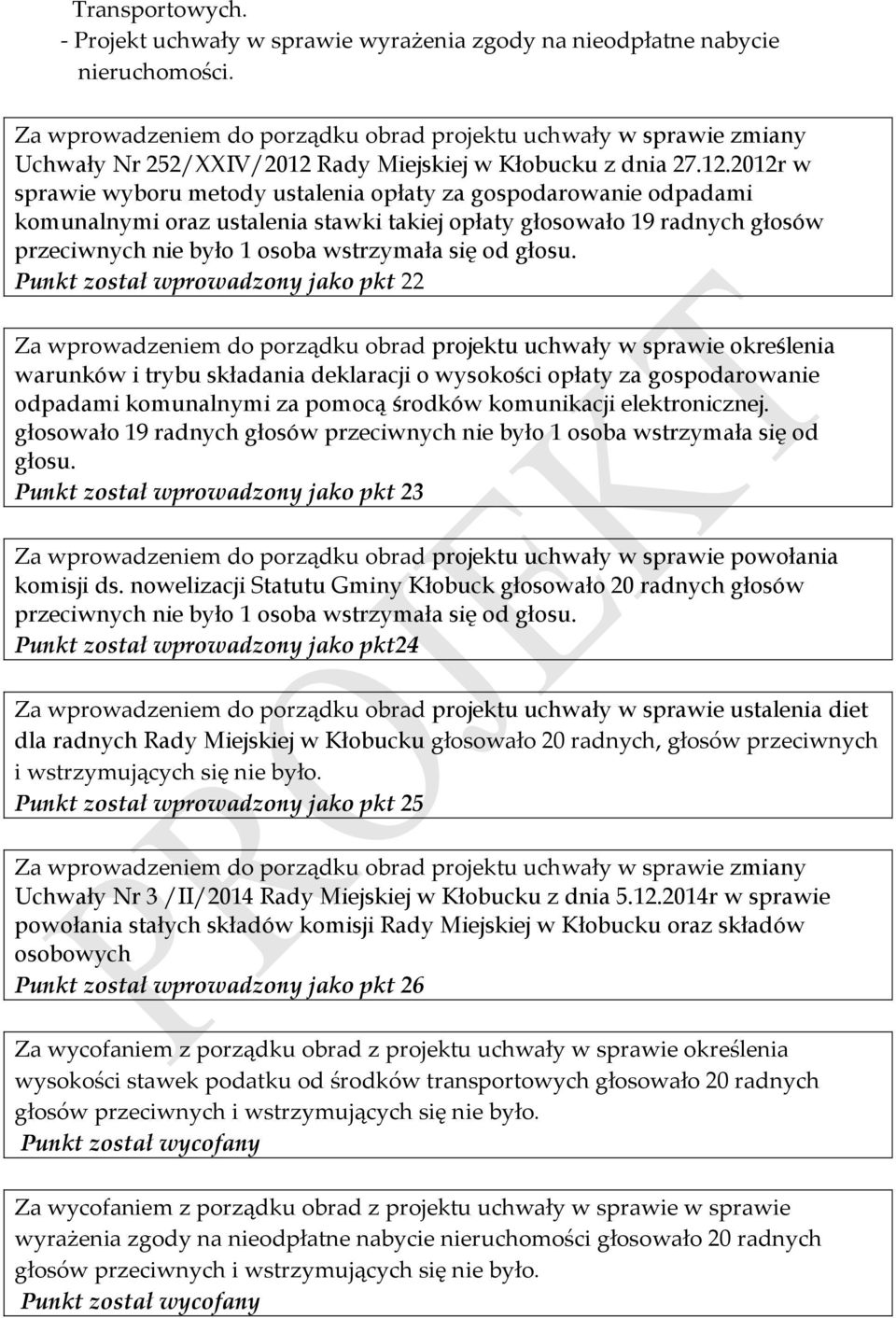 Rady Miejskiej w Kłobucku z dnia 27.12.
