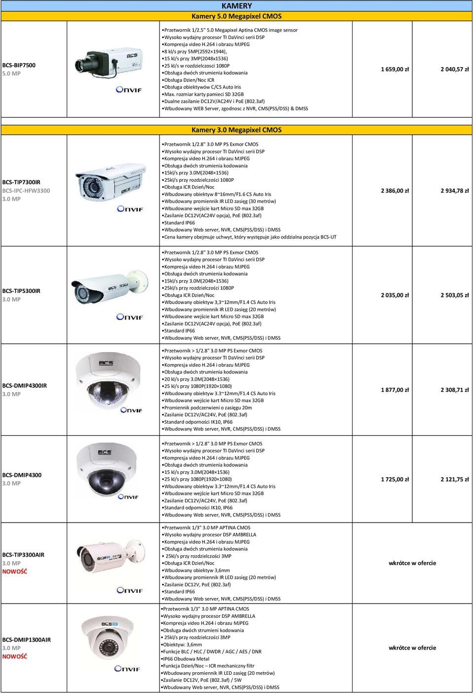 rozmiar karty pamieci SD 32GB Dualne zasilanie DC12V/AC24V i PoE (802.3af) Wbudowany WEB Server, zgodnosc z NVR, CMS(PSS/DSS) & DMSS 1 659,00 zł 2 040,57 zł BCS-TIP7300IR BCS-IPC-HFW3300 3.