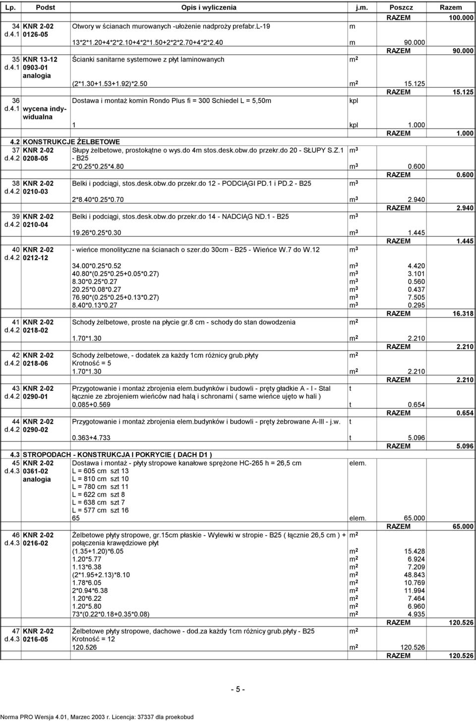 KONSTRUKCJE ŻELBETOWE 7 KNR -0 Słupy żelbeowe, prosokąne o wys.do 4 sos.desk.obw.do przekr.do 0 - SŁUPY S.Z. d.4. 008-05 - B5 *0.5*0.5*4.80 0.600 RAZEM 0.600 8 KNR -0 Belki i podciągi, sos.desk.obw.do przekr.do - PODCIĄGI PD.