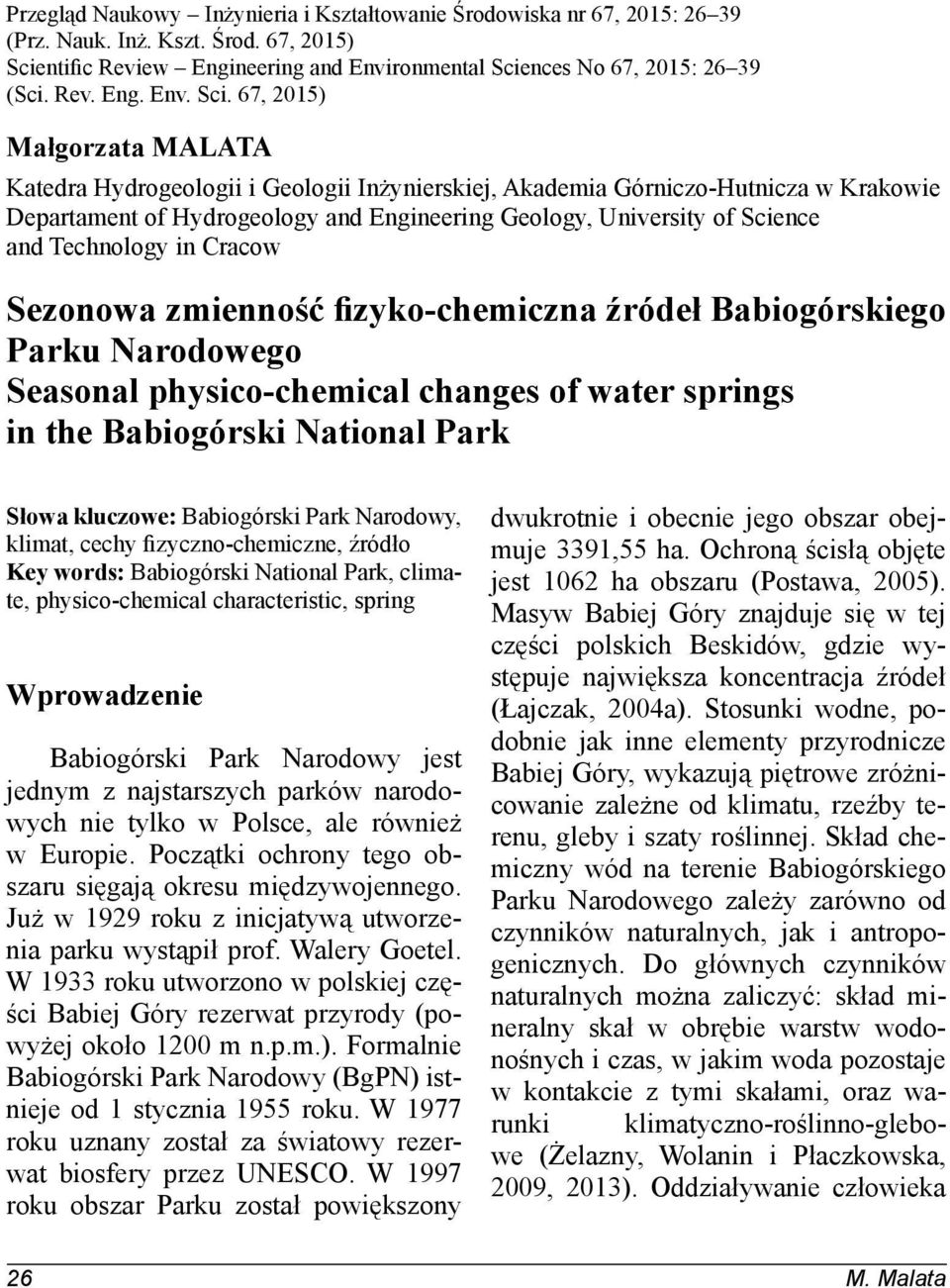 nces No 67, 2015: 2639 (Sci. Rev. Eng. Env. Sci.