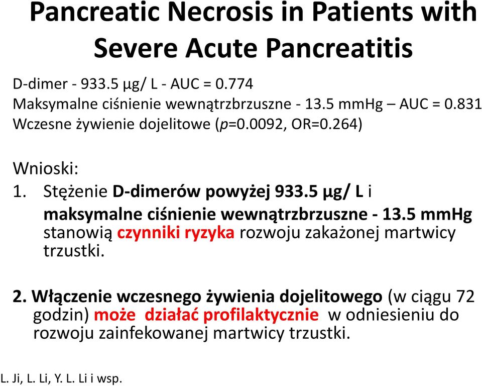 Stężenie D-dimerów powyżej 933.5 μg/ L i maksymalne ciśnienie wewnątrzbrzuszne - 13.