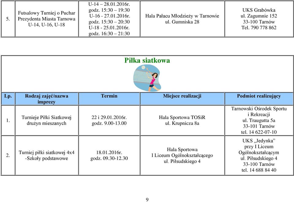 Gumniska 28 UKS Grabówka ul. Zagumnie 152 Tel. 790 778 862 Piłka siatkowa 2.