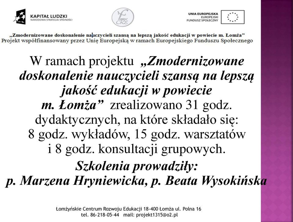 dydaktycznych, na które składało się: 8 godz. wykładów, 15 godz.