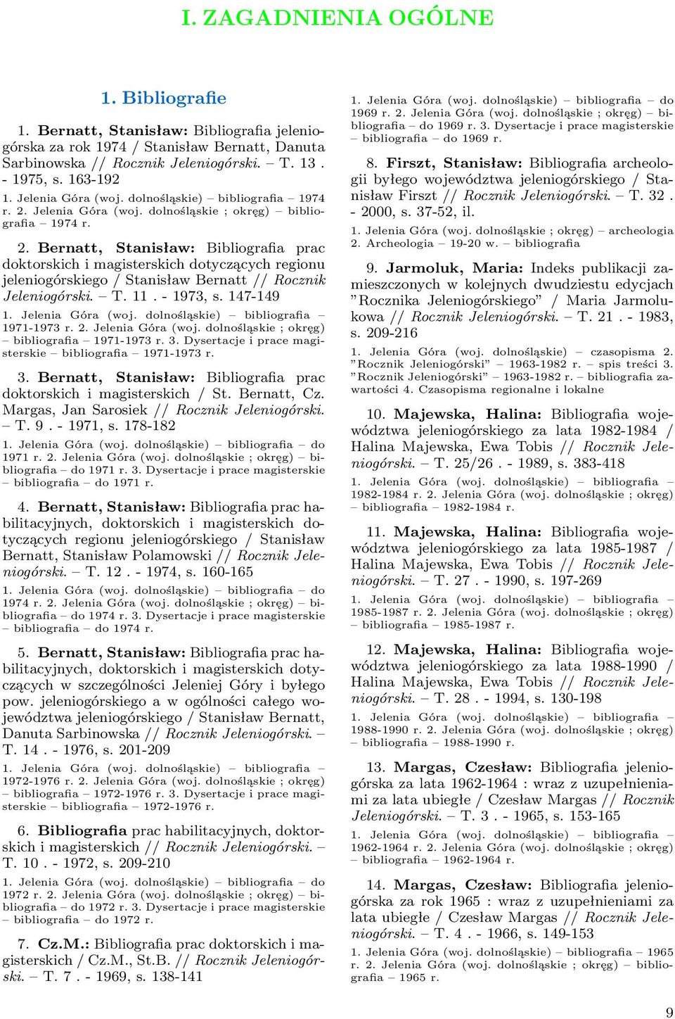 bibliografia 1974 r. 2. Bernatt, Stanisław: Bibliografia prac doktorskich i magisterskich dotyczących regionu jeleniogórskiego / Stanisław Bernatt // Rocznik Jeleniogórski. T. 11. - 1973, s.