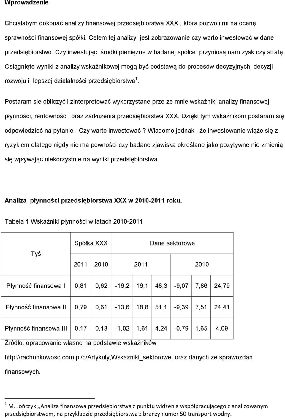 Osiągnięte wyniki z analizy wskaźnikowej mogą być podstawą do procesów decyzyjnych, decyzji rozwoju i lepszej działalności przedsiębiorstwa 1.