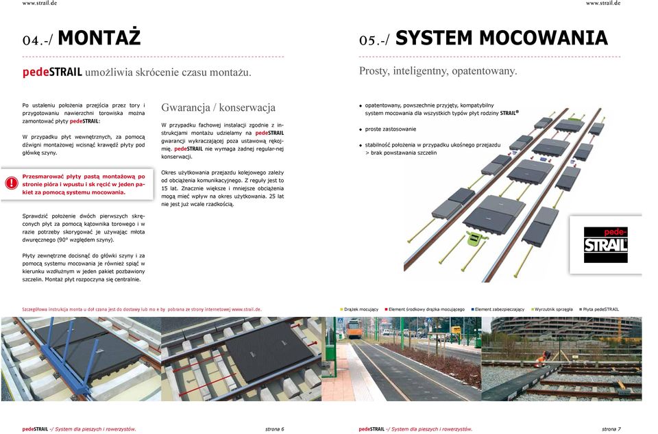 pod główkę szyny. Gwarancja / konserwacja W przypadku fachowej instalacji zgodnie z instrukcjami montażu udzielamy na pedestrail gwarancji wykraczającej poza ustawową rękojmię.