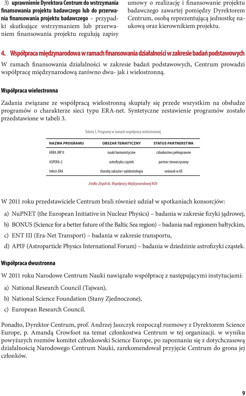 Współpraca międzynarodowa w ramach finansowania działalności w zakresie badań podstawowych W ramach finansowania działalności w zakresie badań podstawowych, Centrum prowadzi współpracę międzynarodową