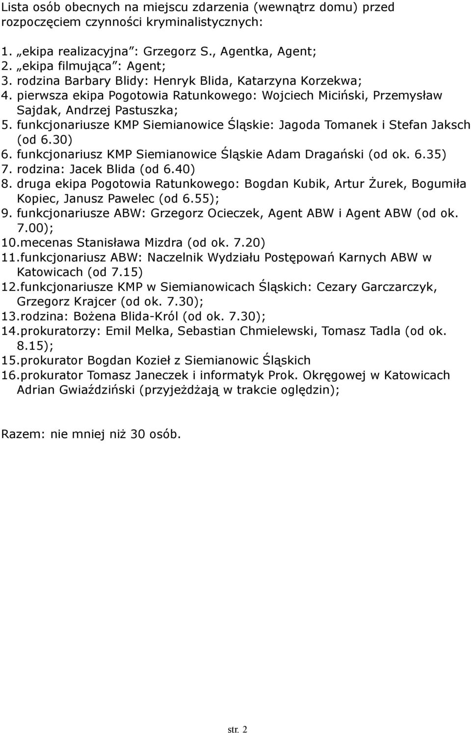 funkcjonariusze KMP Siemianowice Śląskie: Jagoda Tomanek i Stefan Jaksch (od 6.30) 6. funkcjonariusz KMP Siemianowice Śląskie Adam Dragański (od ok. 6.35) 7. rodzina: Jacek Blida (od 6.40) 8.
