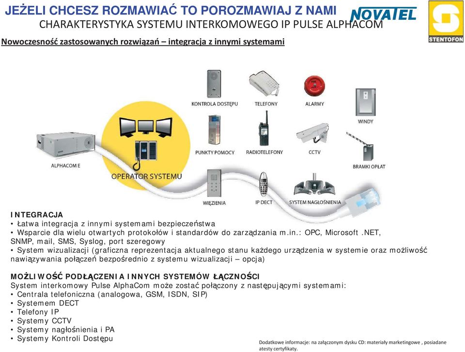 NET, SNMP, mail, SMS, Syslog, port szeregowy System wizualizacji (graficzna reprezentacja aktualnego stanu ka dego urz dzenia w systemie oraz mo liwo nawi zywania po cze bezpo rednio z systemu