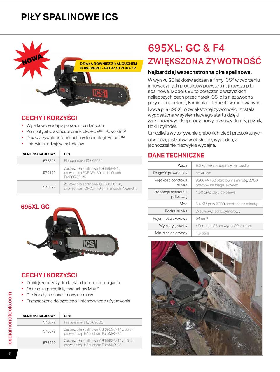 ProFORCE-25 Zestaw: piła spalinowa ICS 695PG-16, prowadnica FORCE4 40 cm i łańcuch PowerGrit 695XL: GC & F4 ZWIĘKSZONA ŻYWOTNOŚĆ Najbardziej wszechstronna piła spalinowa.