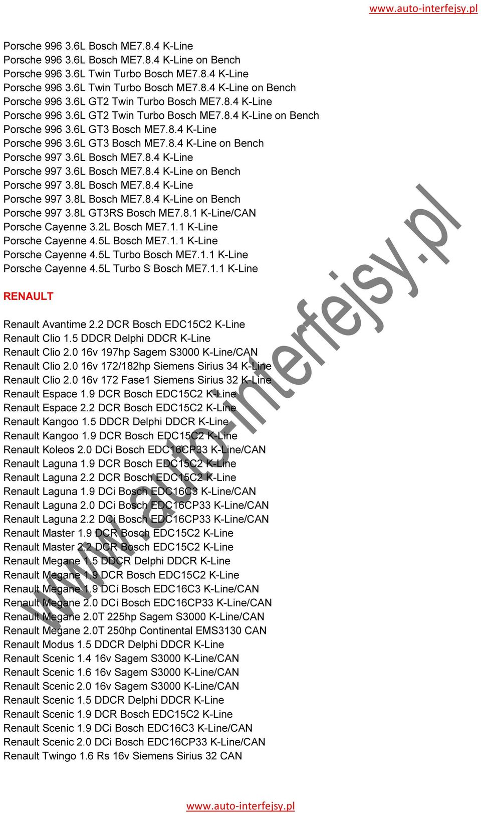 6L Bosch ME7.8.4 K-Line on Bench Porsche 997 3.8L Bosch ME7.8.4 K-Line Porsche 997 3.8L Bosch ME7.8.4 K-Line on Bench Porsche 997 3.8L GT3RS Bosch ME7.8.1 K-Line/CAN Porsche Cayenne 3.2L Bosch ME7.1.1 K-Line Porsche Cayenne 4.