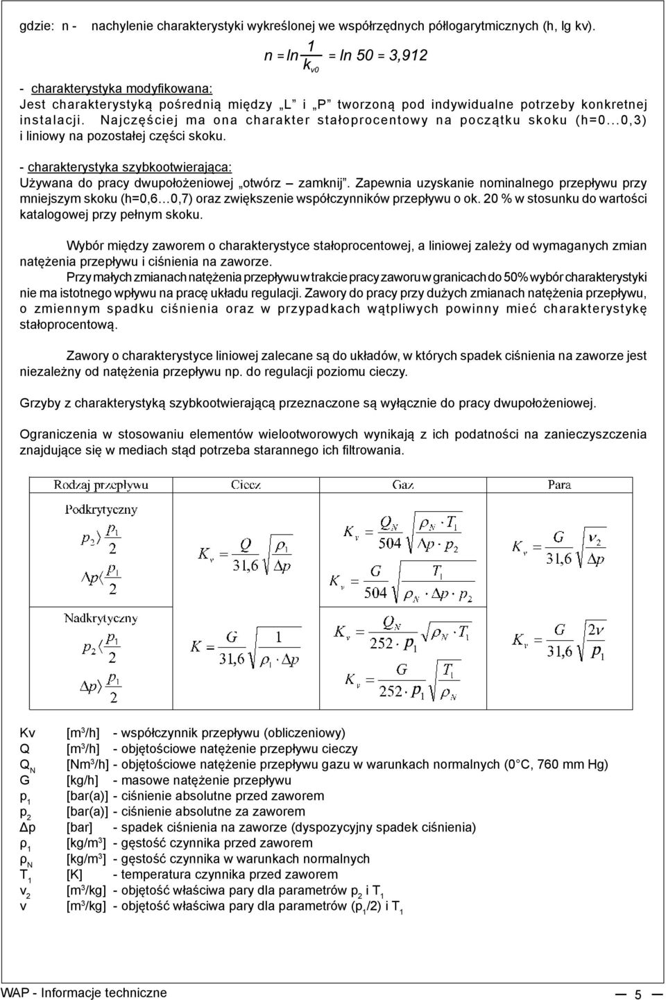 Najczęściej ma ona charakter stałoprocentowy na początku skoku (h=0...0,3) i liniowy na pozostałej części skoku. - charakterystyka szybkootwierająca: Używana do pracy dwupołożeniowej otwórz zamknij.