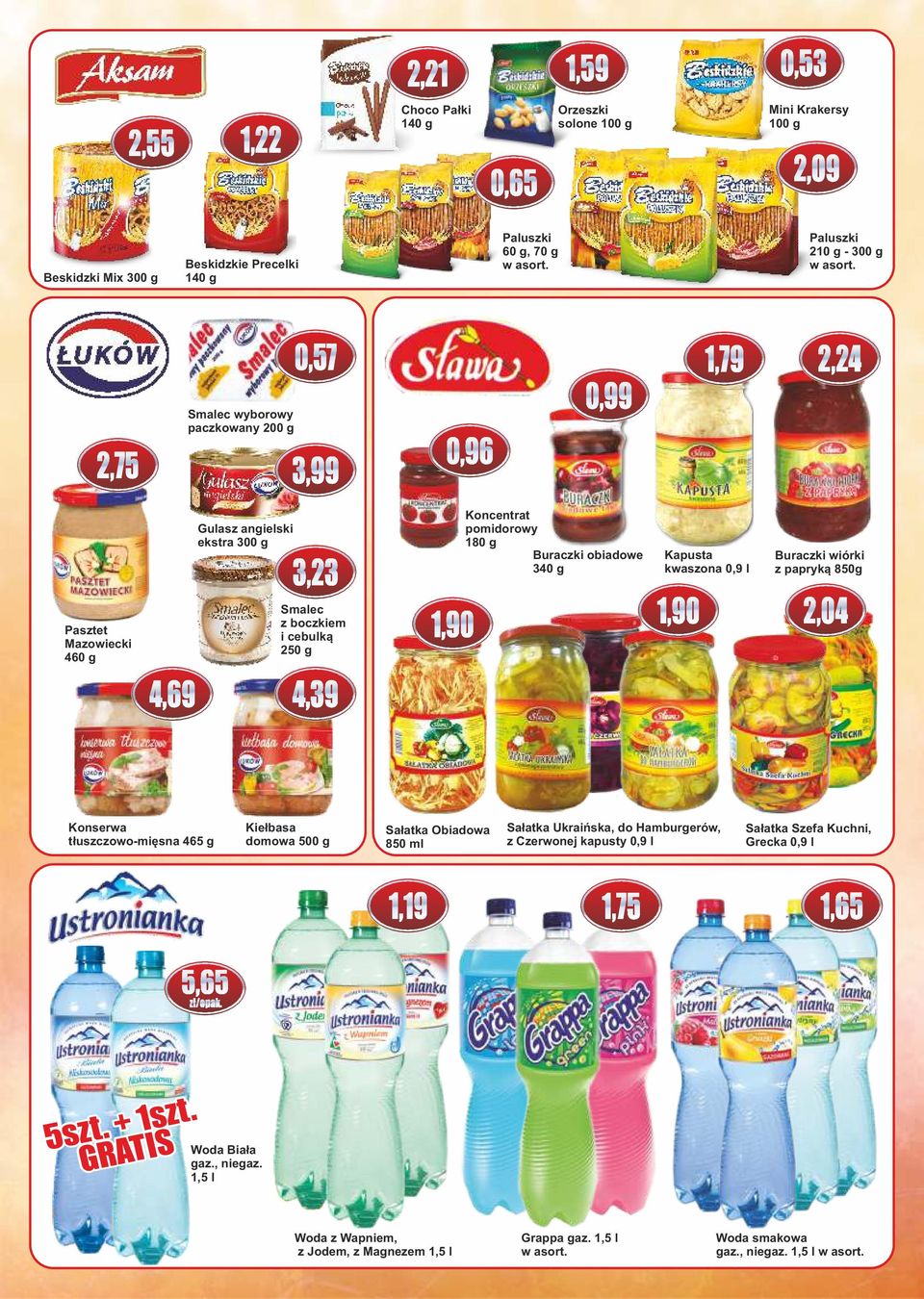 obiadowe 340 g Kapusta kwaszona 0,9 l 1,90 Buraczki wiórki z papryką 850g 2,04 Konserwa tłuszczowo-mięsna 465 g Kiełbasa domowa Sałatka Obiadowa 850 ml Sałatka Ukraińska, do Hamburgerów, z Czerwonej