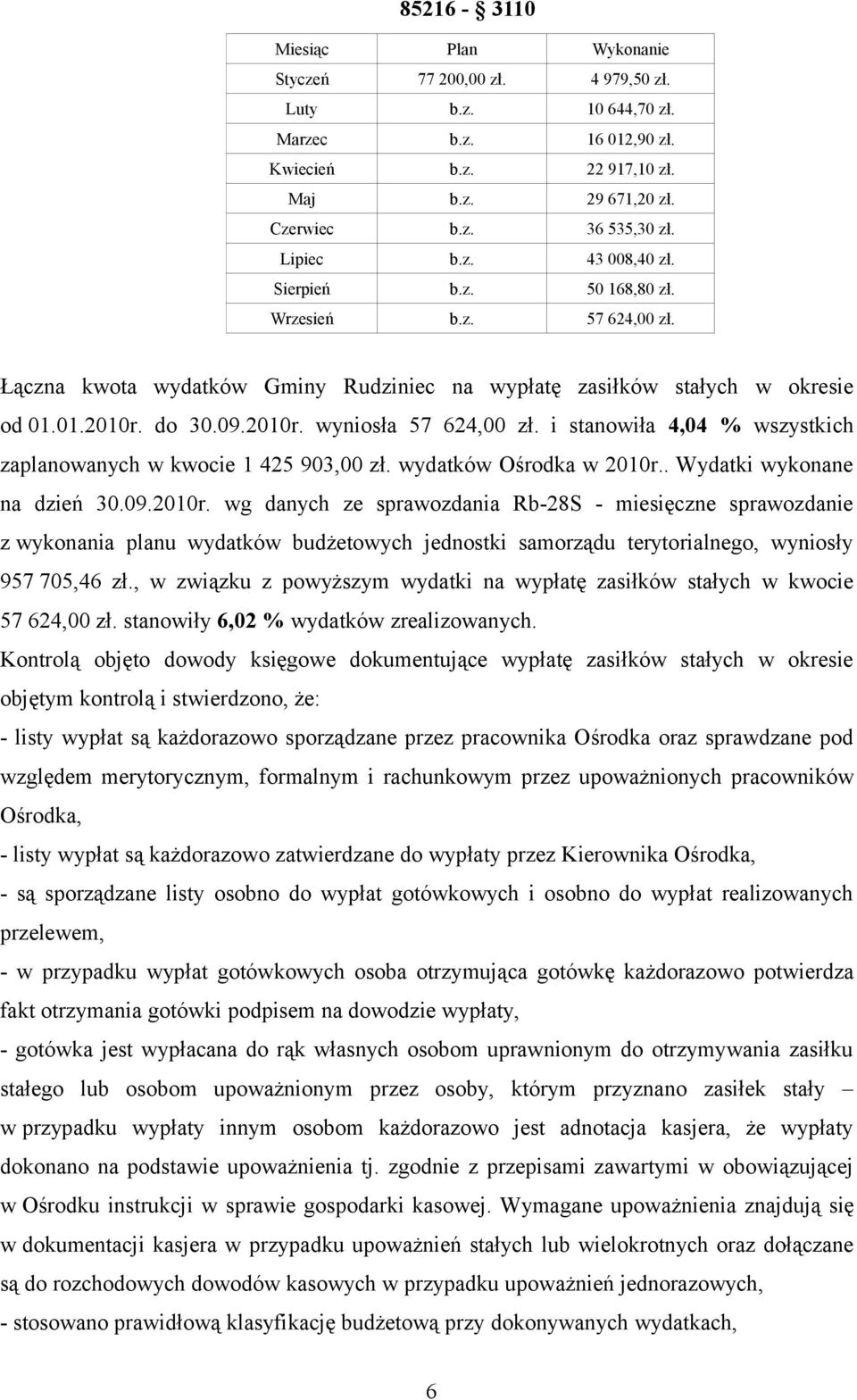 i stanowiła 4,04 % wszystkich zaplanowanych w kwocie 1 425 903,00 zł. wydatków Ośrodka w 2010r.