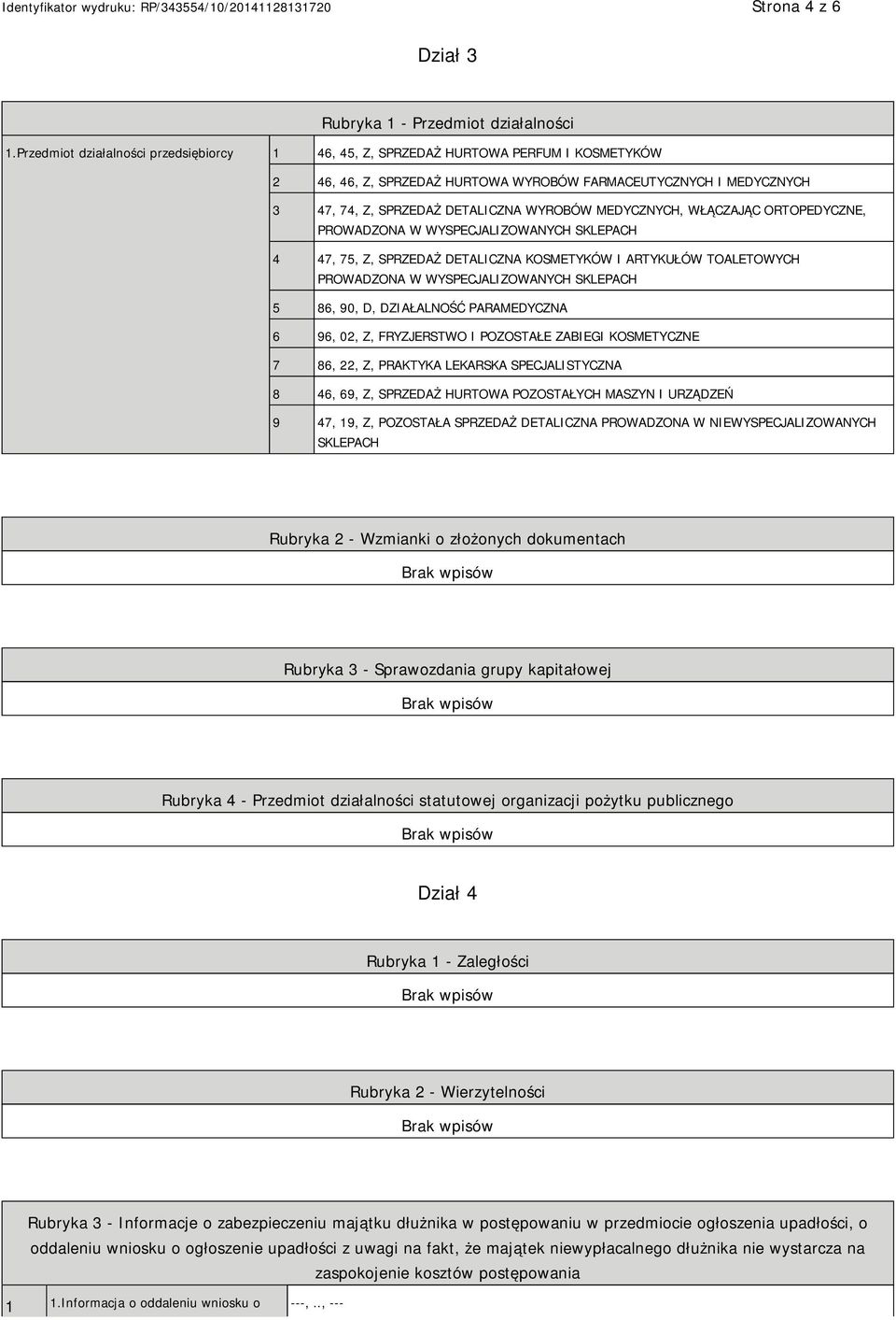 MEDYCZNYCH, WŁĄCZAJĄC ORTOPEDYCZNE, PROWADZONA W WYSPECJALIZOWANYCH SKLEPACH 4 47, 75, Z, SPRZEDAŻ DETALICZNA KOSMETYKÓW I ARTYKUŁÓW TOALETOWYCH PROWADZONA W WYSPECJALIZOWANYCH SKLEPACH 5 86, 90, D,