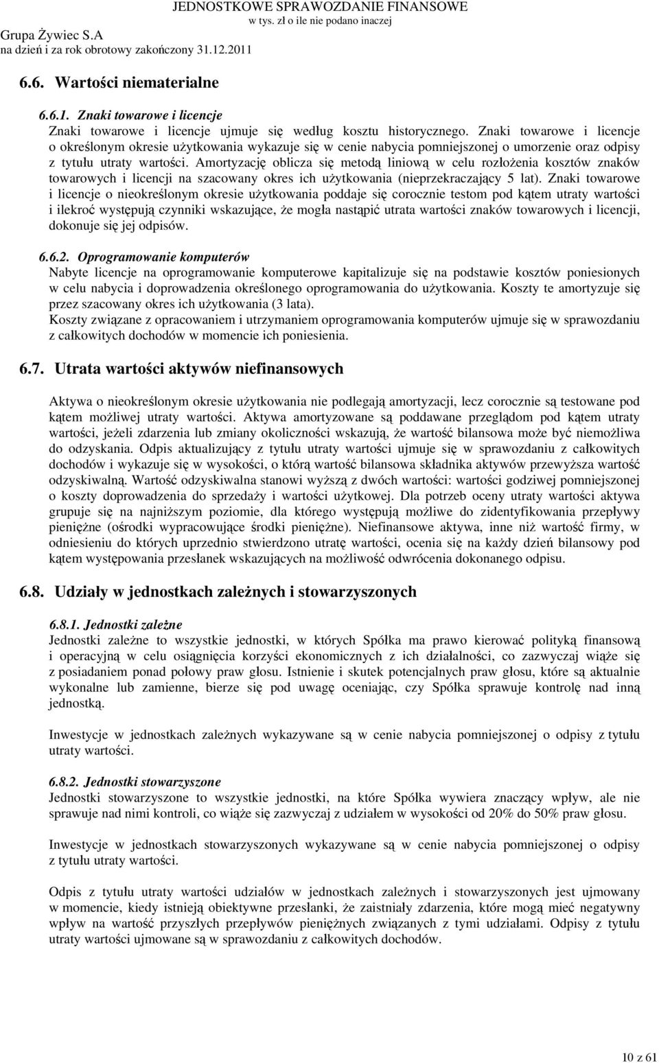 Amortyzację oblicza się metodą liniową w celu rozłożenia kosztów znaków towarowych i licencji na szacowany okres ich użytkowania (nieprzekraczający 5 lat).
