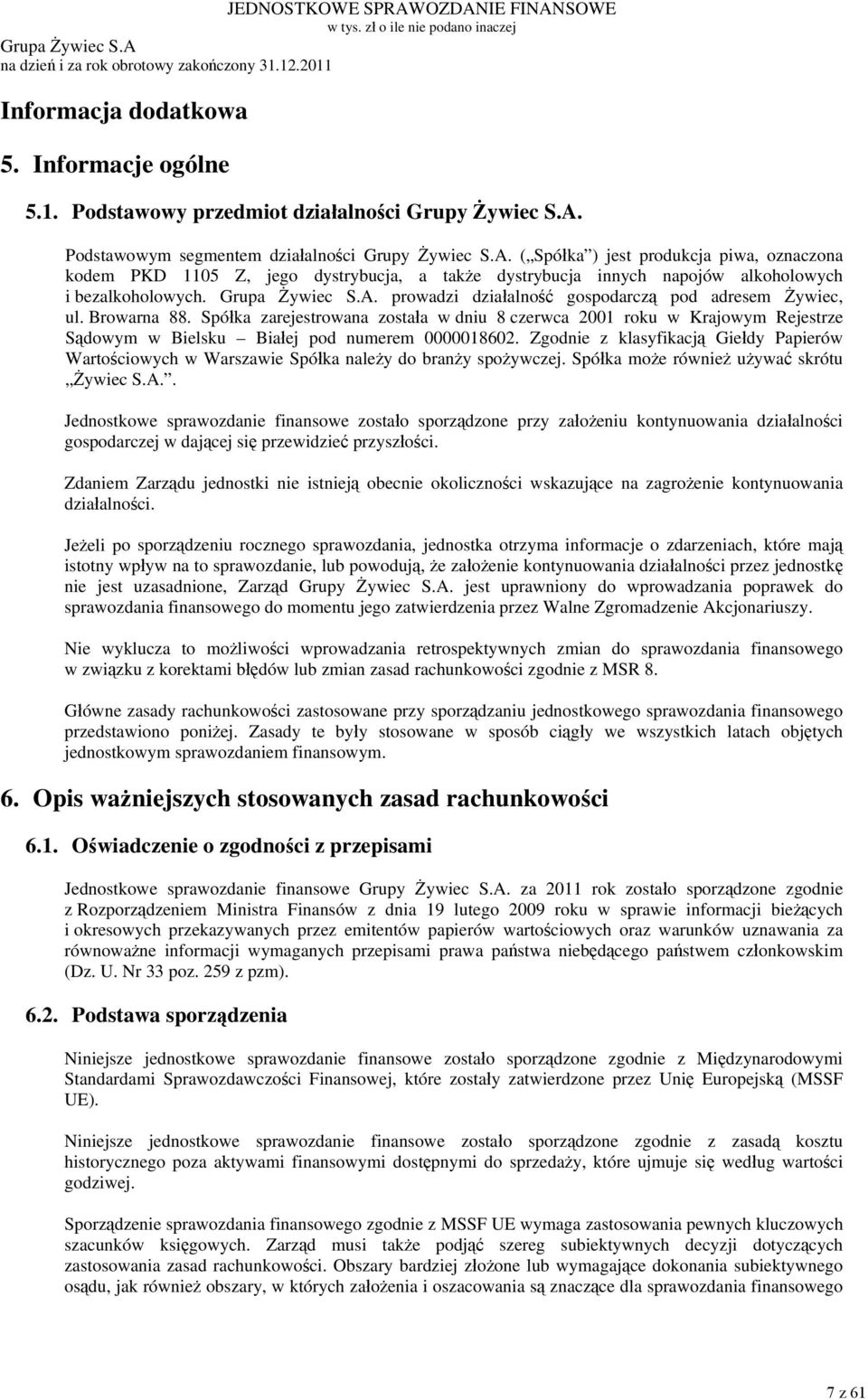Browarna 88. Spółka zarejestrowana została w dniu 8 czerwca 2001 roku w Krajowym Rejestrze Sądowym w Bielsku Białej pod numerem 0000018602.