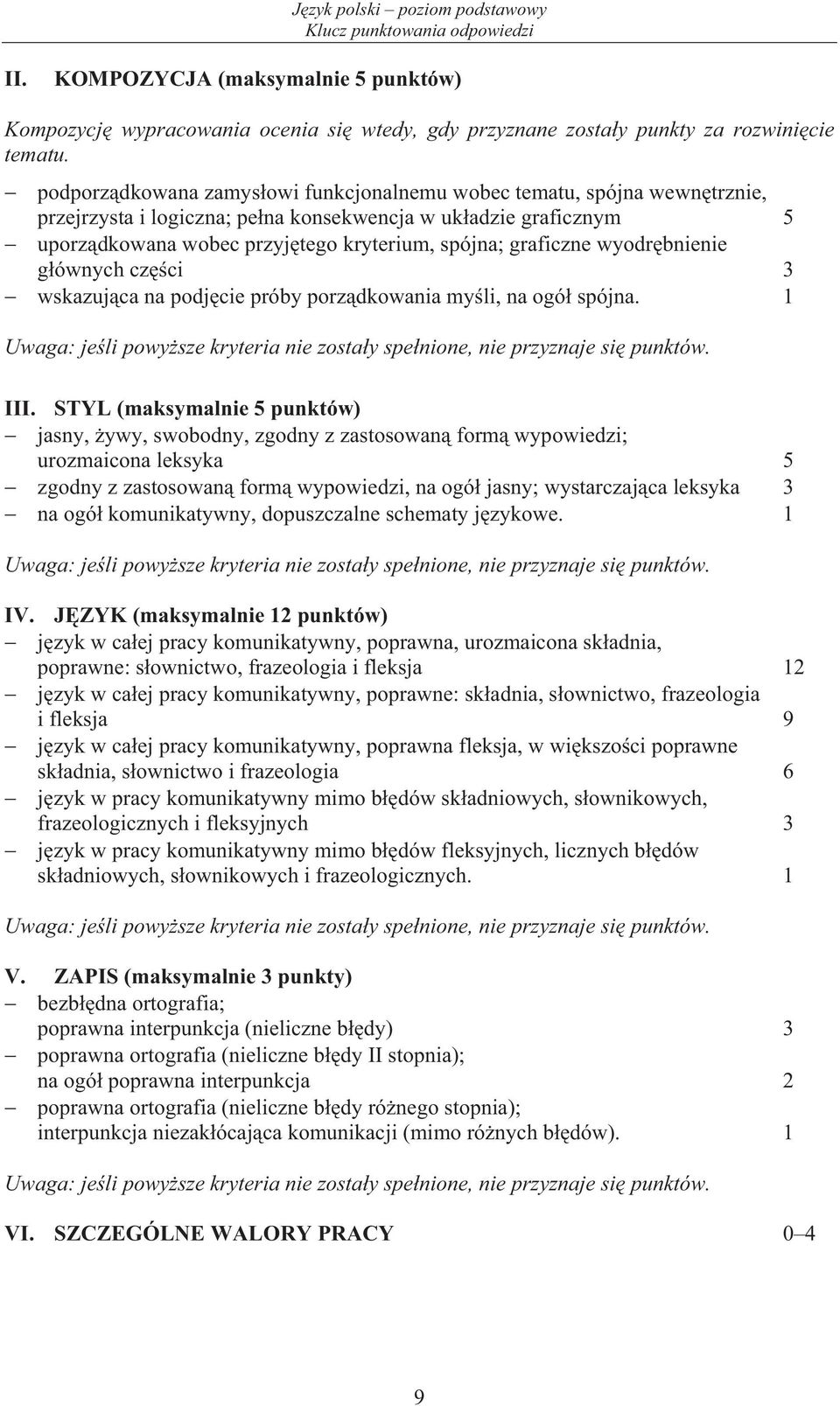graficzne wyodr bnienie g ównych cz ci 3 wskazuj ca na podj cie próby porz dkowania my li, na ogó spójna. 1 Uwaga: je li powy sze kryteria nie zosta y spe nione, nie przyznaje si punktów. III.