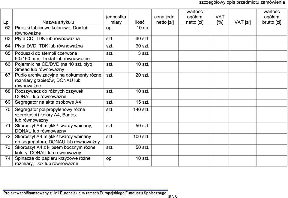 Segregator na akta osobowe A4 15 70 Segregator polipropylenowy różne szerokości i kolory A4, Bantex lub 71 Skoroszyt A4 miękki/ twardy wpinany, DONAU lub 72 Skoroszyt A4