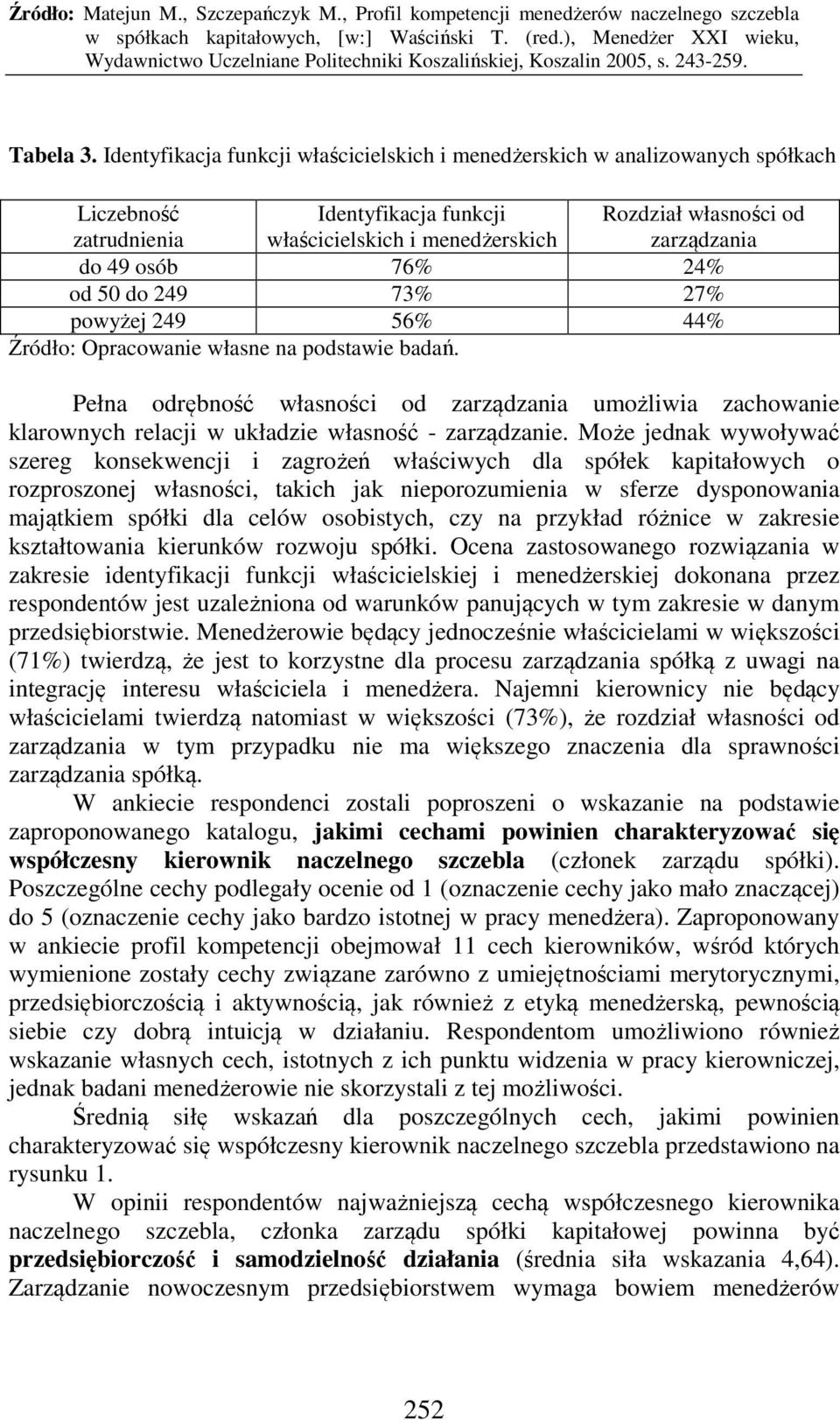 osób 76% 24% od 50 do 249 73% 27% powyżej 249 56% 44% Źródło: Opracowanie własne na podstawie badań.