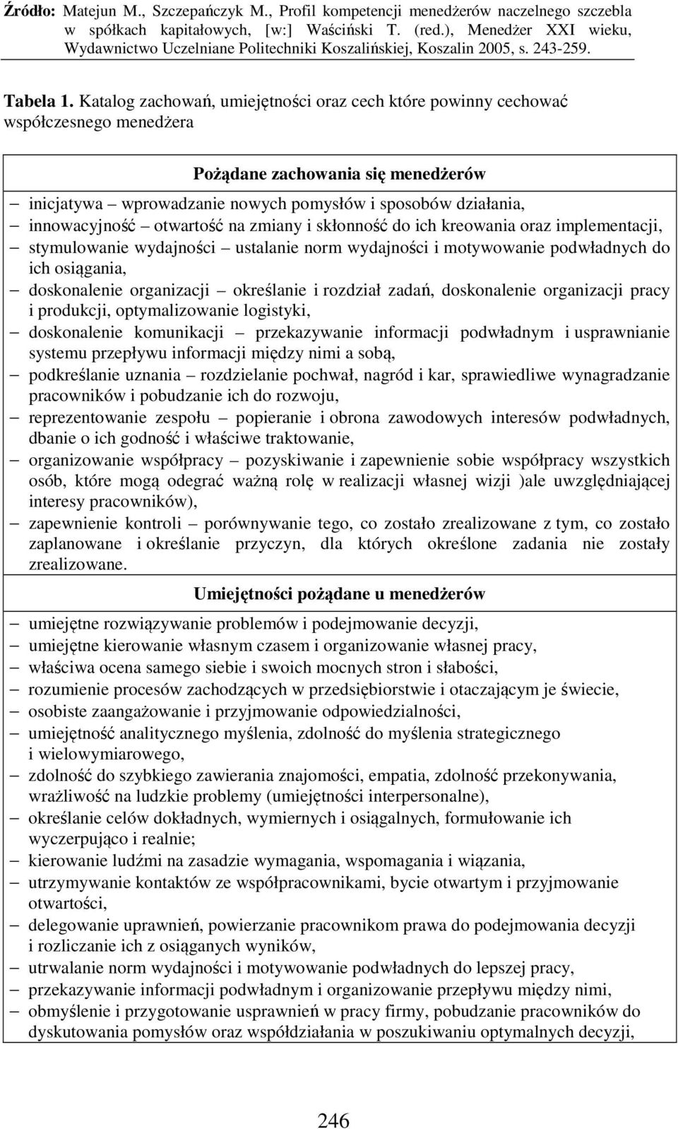 otwartość na zmiany i skłonność do ich kreowania oraz implementacji, stymulowanie wydajności ustalanie norm wydajności i motywowanie podwładnych do ich osiągania, doskonalenie organizacji określanie