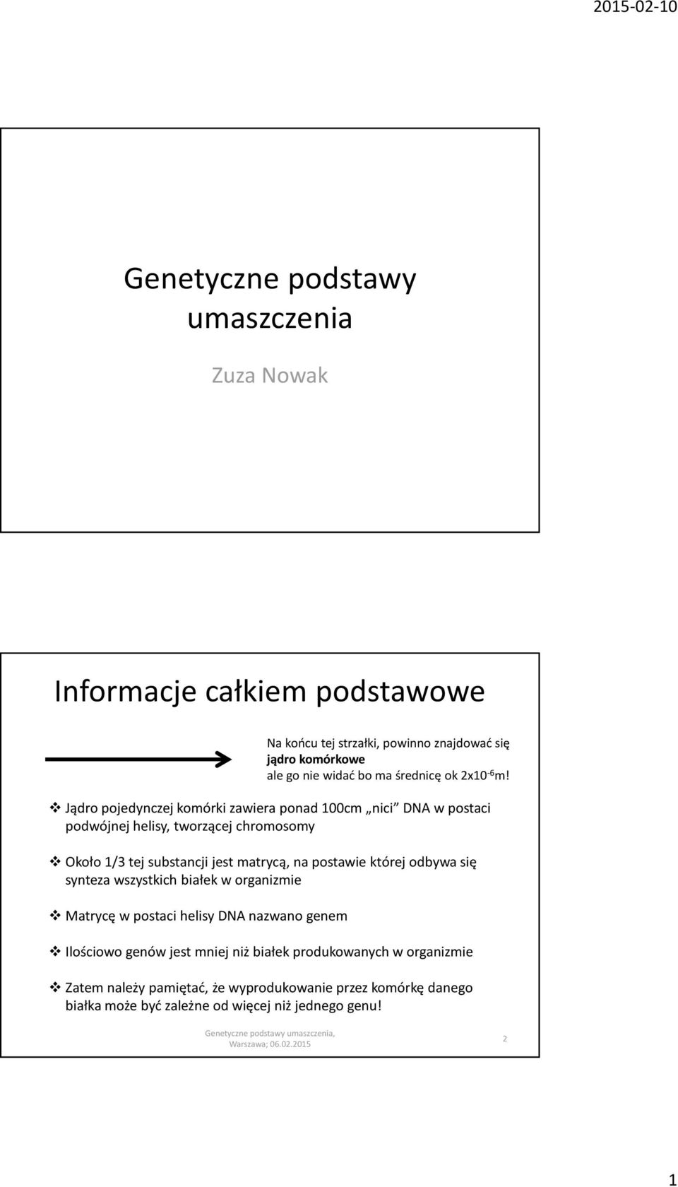 genem Na końcu tej strzałki, powinno znajdować się jądro komórkowe ale go nie widać bo ma średnicę ok 2x10-6 m!