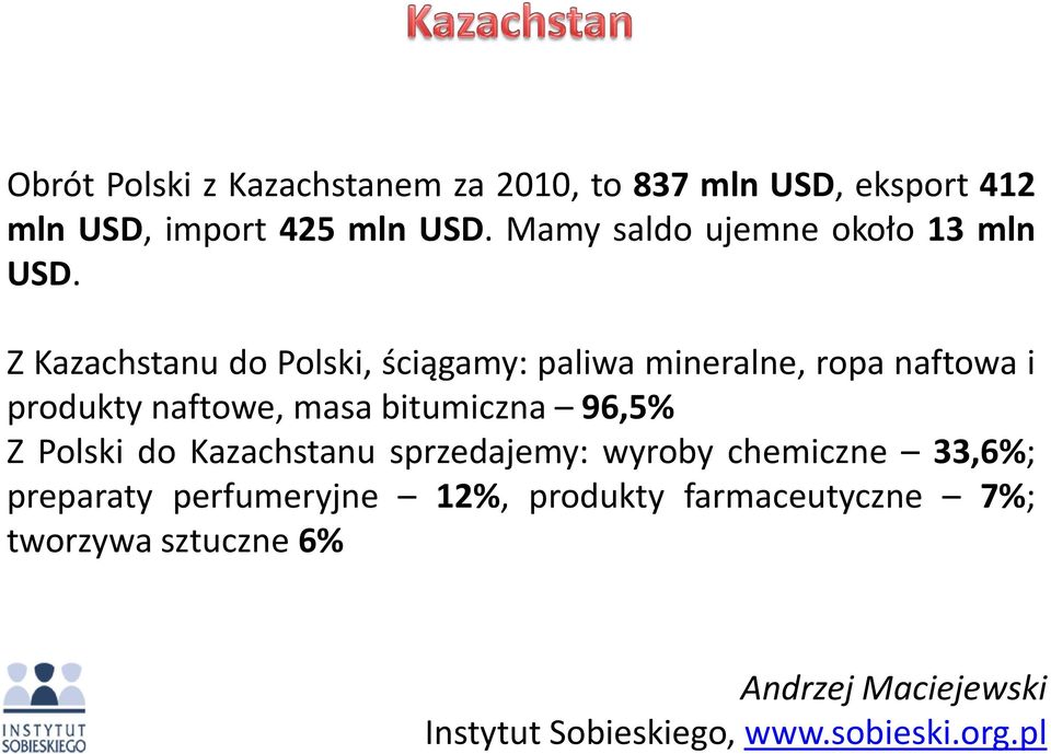 Z Kazachstanu do Polski, ściągamy: paliwa mineralne, ropa naftowa i produkty naftowe, masa