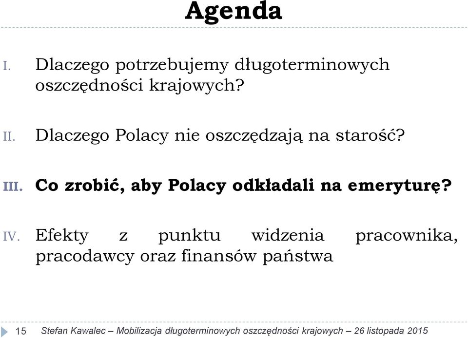 II. Dlaczego Polacy nie oszczędzają na starość? III.