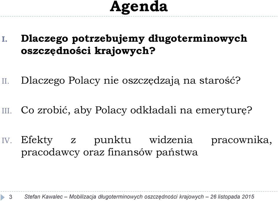 II. Dlaczego Polacy nie oszczędzają na starość? III.