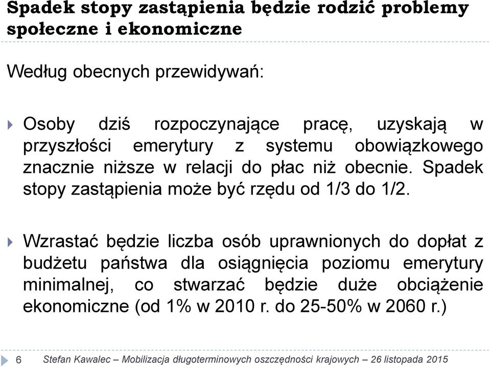 obecnie. Spadek stopy zastąpienia może być rzędu od 1/3 do 1/2.