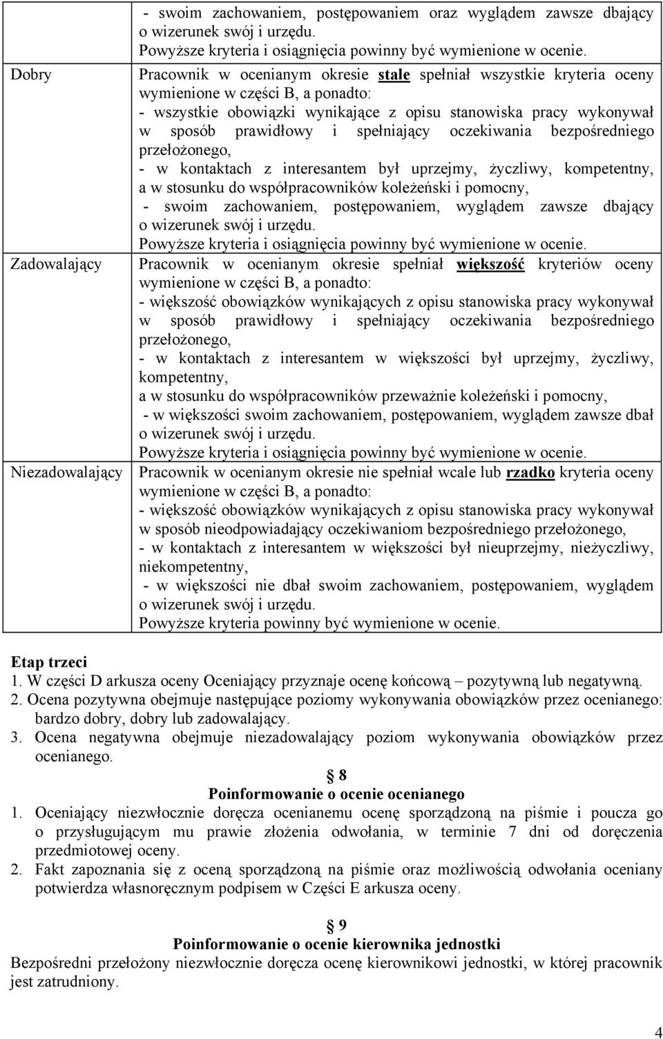 spełniający oczekiwania bezpośredniego przełożonego, - w kontaktach z interesantem był uprzejmy, życzliwy, kompetentny, a w stosunku do współpracowników koleżeński i pomocny, - swoim zachowaniem,