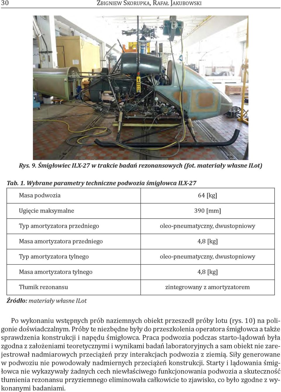 tłumik rezonansu 64 [kg] 390 [mm] oleo-pneumatyczny, dwustopniowy 4,8 [kg] oleo-pneumatyczny, dwustopniowy 4,8 [kg] zintegrowany z amortyzatorem Źródło: materiały własne ILot po wykonaniu wstępnych