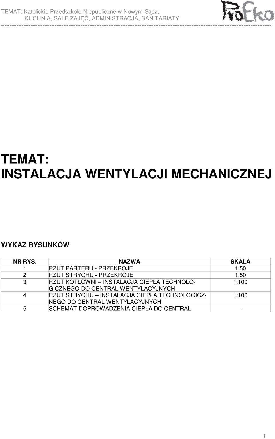 KOTŁOWNI INSTALACJA CIEPŁA TECHNOLO- 1:100 GICZNEGO DO CENTRAL WENTYLACYJNYCH 4 RZUT