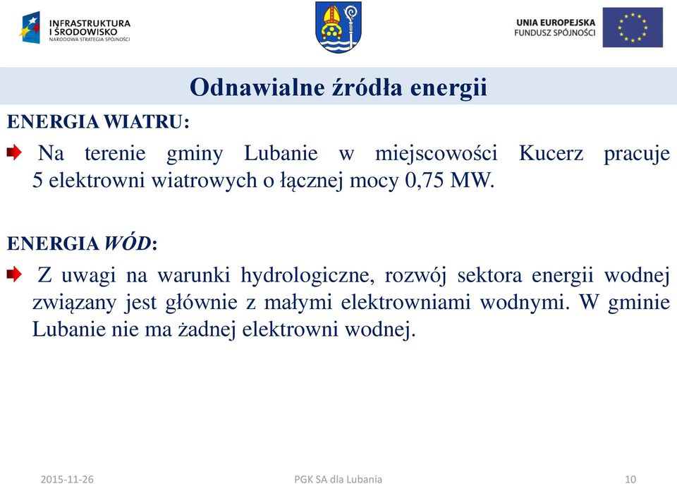 ENERGIA WÓD: Z uwagi na warunki hydrologiczne, rozwój sektora energii wodnej związany