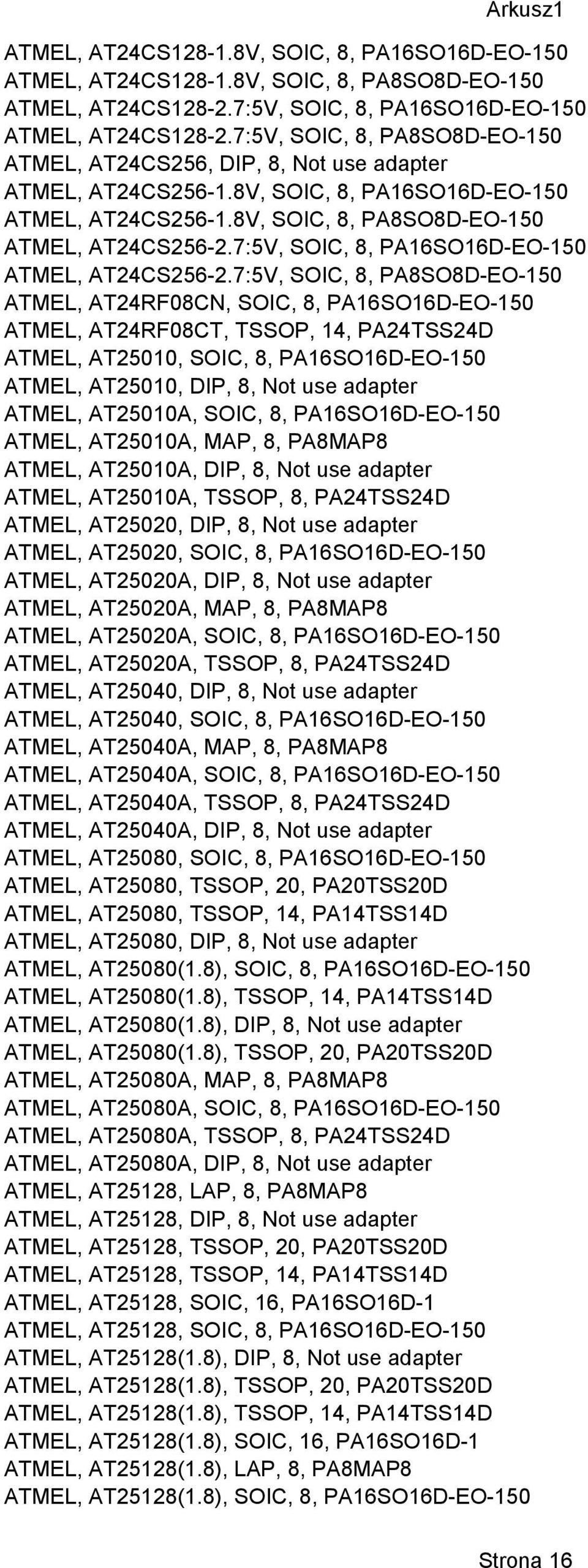 7:5V, SOIC, 8, PA16SO16D-EO-150 ATMEL, AT24CS256-2.