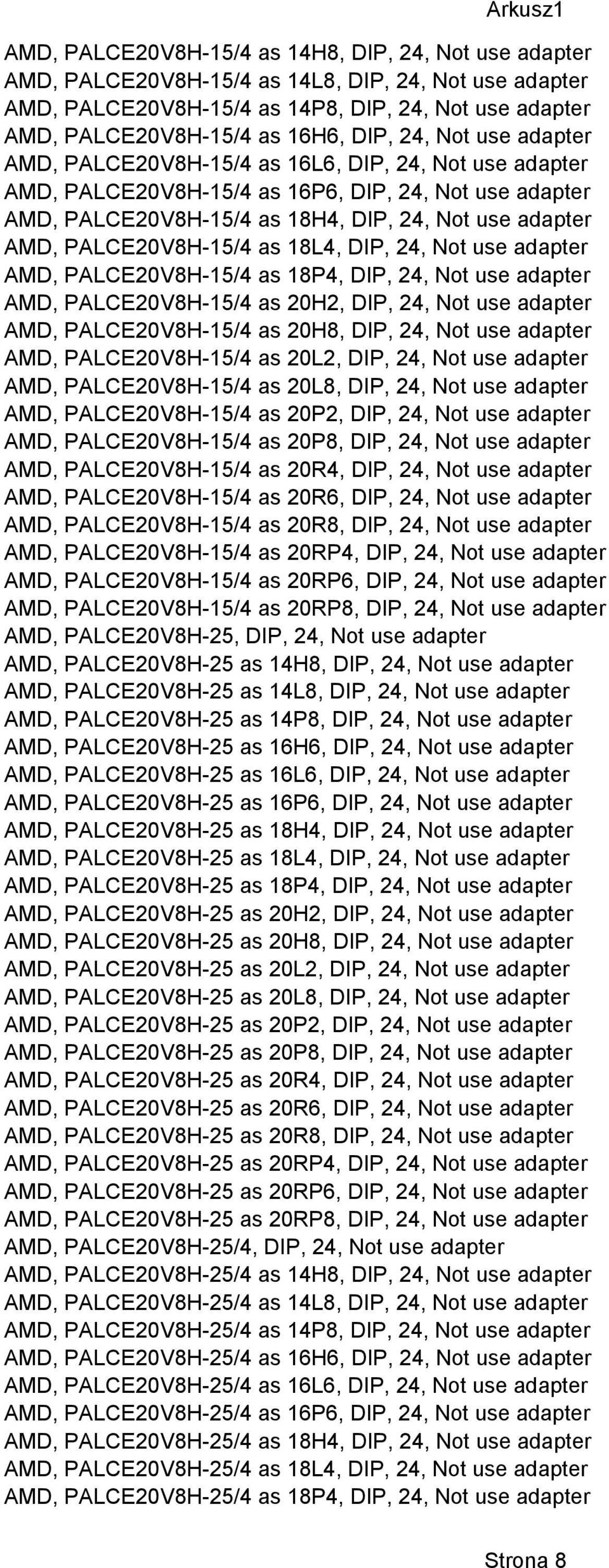 PALCE20V8H-15/4 as 18L4, DIP, 24, Not use adapter AMD, PALCE20V8H-15/4 as 18P4, DIP, 24, Not use adapter AMD, PALCE20V8H-15/4 as 20H2, DIP, 24, Not use adapter AMD, PALCE20V8H-15/4 as 20H8, DIP, 24,