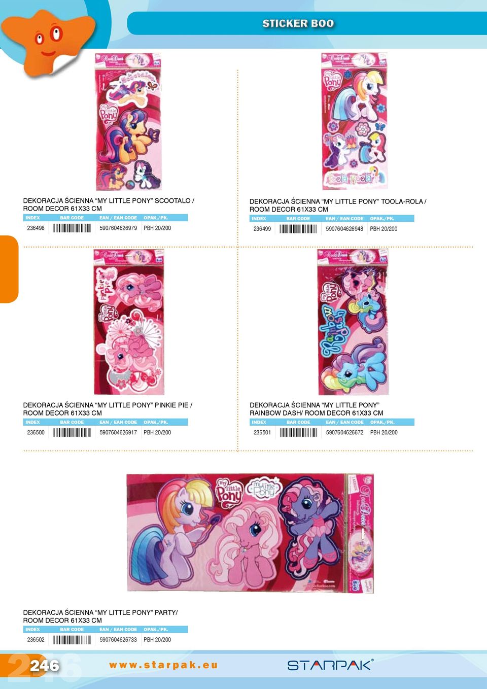 61X33 CM 236500 5907604626917 PBH 20/200 DEKORACJA ŚCIENNA MY LITTLE PONY RAINBOW DASH/ ROOM DECOR 61X33 CM 236501 5907604626672 PBH 20/200 5