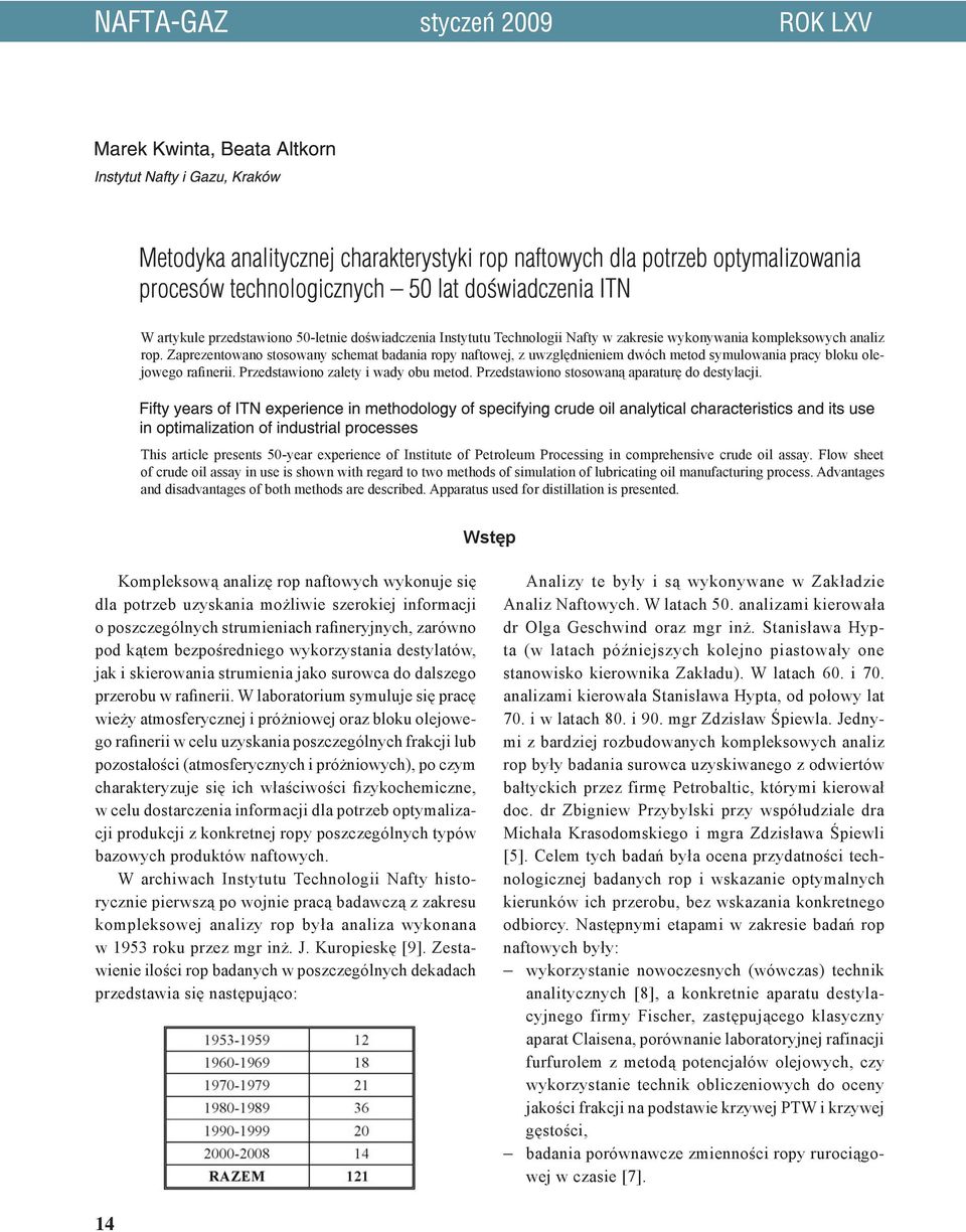 Przedstawiono stosowaną aparaturę do destylacji. This article presents 50-year experience of Institute of Petroleum Processing in comprehensive crude oil assay.