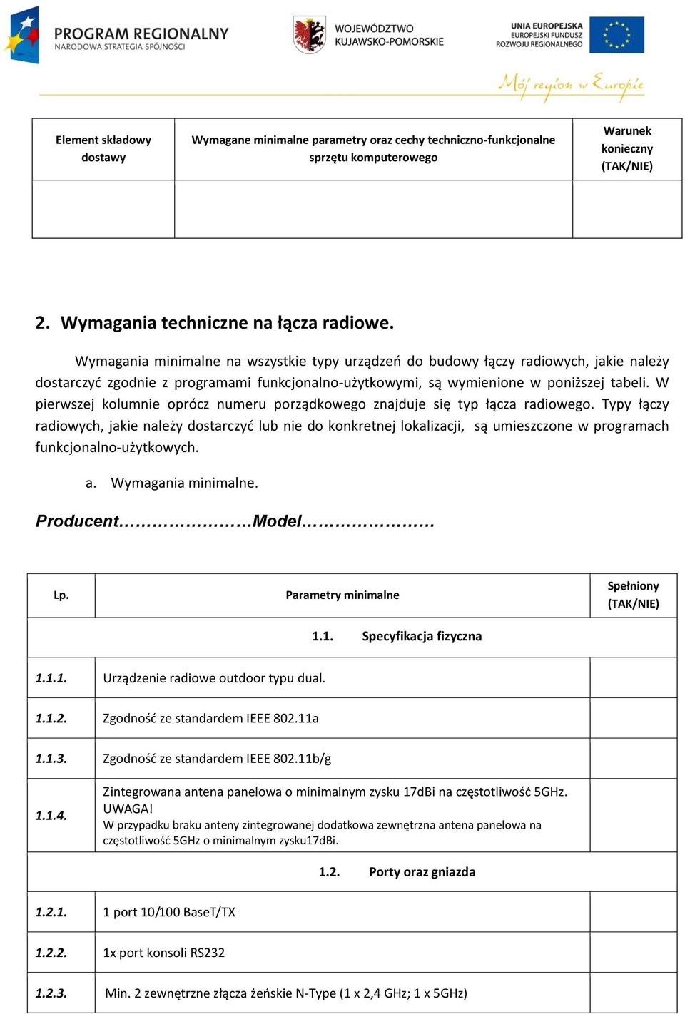 W pierwszej kolumnie oprócz numeru porządkowego znajduje się typ łącza radiowego.