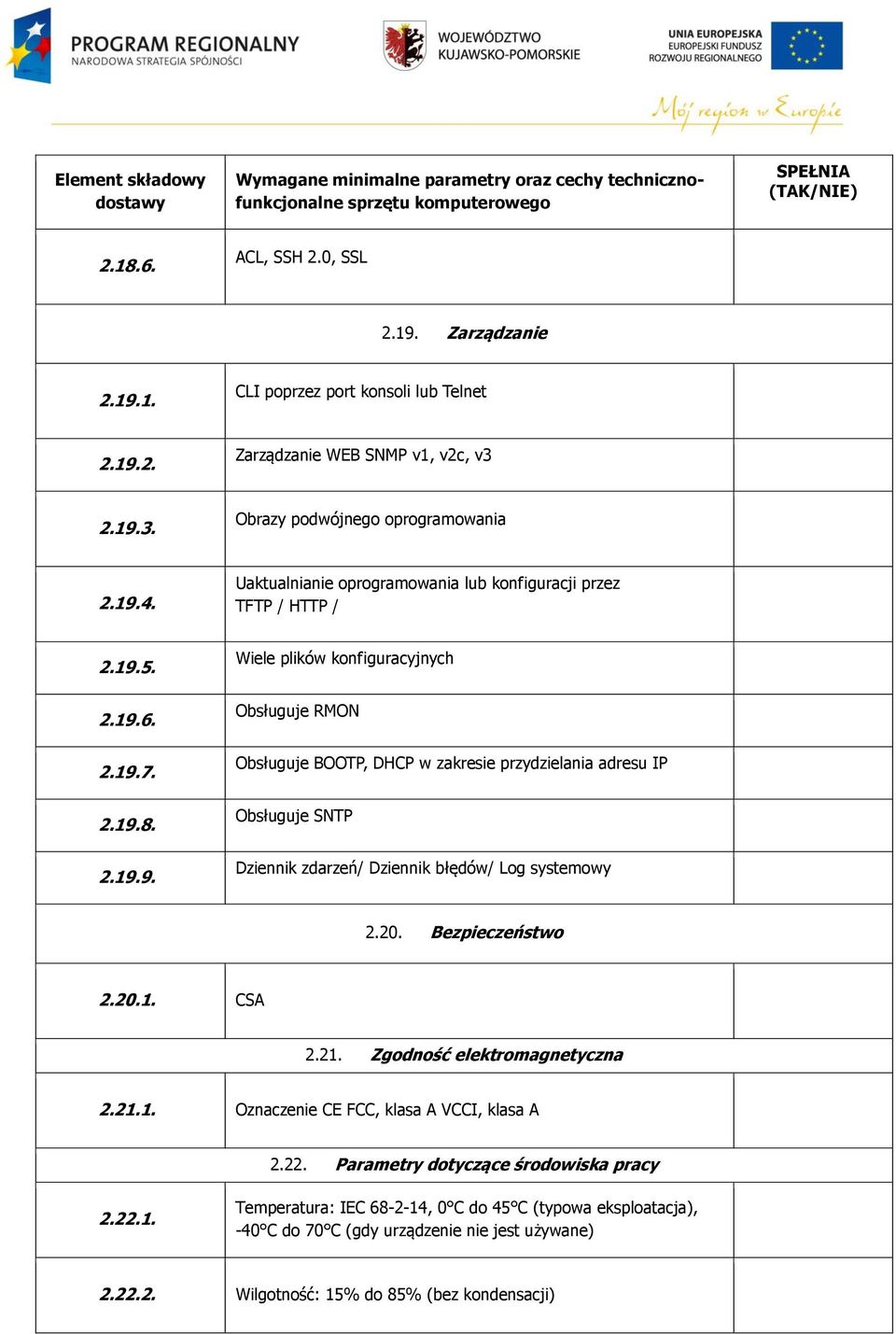 20. Bezpieczeństwo 2.20.1. CSA 2.21. Zgodność elektromagnetyczna 2.21.1. Oznaczenie CE FCC, klasa A VCCI, klasa A 2.22. Parametry dotyczące środowiska pracy 2.22.1. Temperatura: IEC 68-2-14, 0 C do 45 C (typowa eksploatacja), -40 C do 70 C (gdy urządzenie nie jest używane) 2.