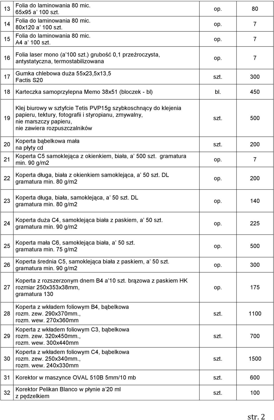 450 19 20 21 22 Klej biurowy w sztyfcie Tetis PVP15g szybkoschnący do klejenia papieru, tektury, fotografii i styropianu, zmywalny, nie marszczy papieru, nie zawiera rozpuszczalników Koperta
