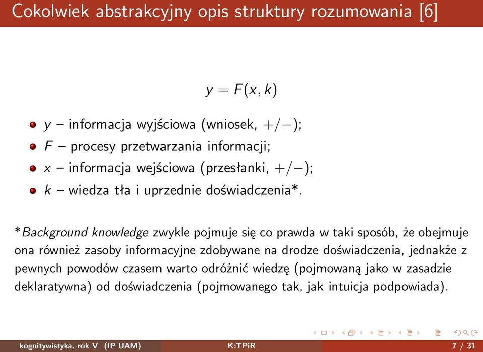 *Background knowledge zwykle pojmuje się co prawda w taki sposób, że obejmuje ona również zasoby informacyjne zdobywane na drodze