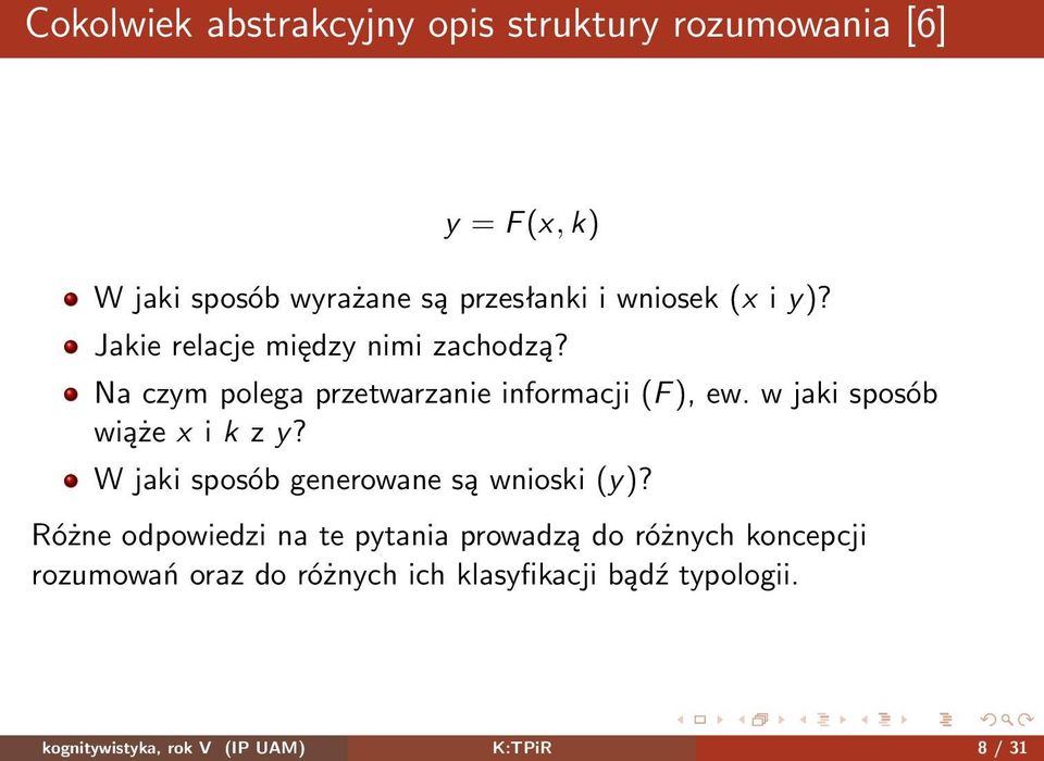 w jaki sposób wiąże x i k z y? W jaki sposób generowane są wnioski (y)?