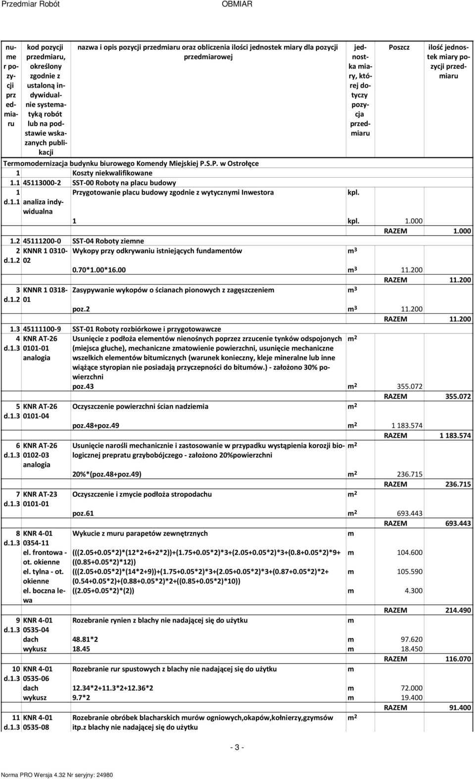 00 3 1100 RAZEM 1100 3 KNNR 10318- Zasypywanie wykopów o ścianach pionowych z zagęszczenie 3 d 01 poz 3 1100 RAZEM 1100 1 45111100-9 SST-01 Roboty rozbiórkowe i ygotowawcze 4 KNR AT-26 d 0101-01 5