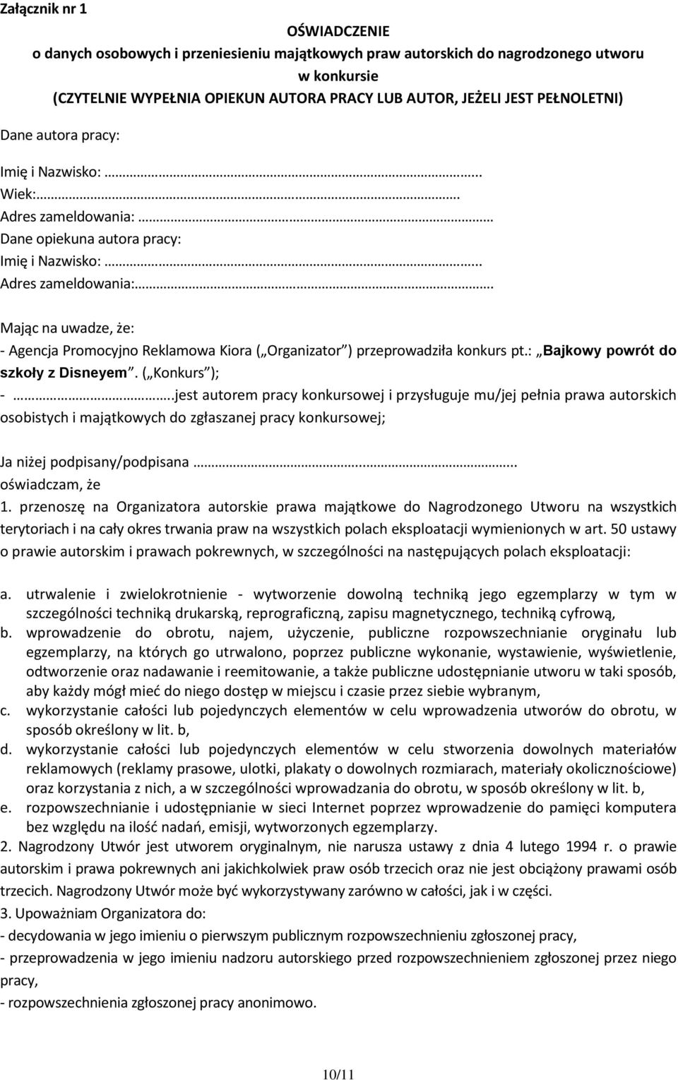 : Bajkowy powrót do szkoły z Disneyem. ( Konkurs ); -.