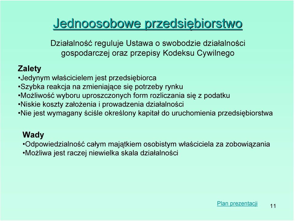 rozliczania się z podatku Niskie koszty założenia i prowadzenia działalności Nie jest wymagany ściśle określony kapitał do uruchomienia