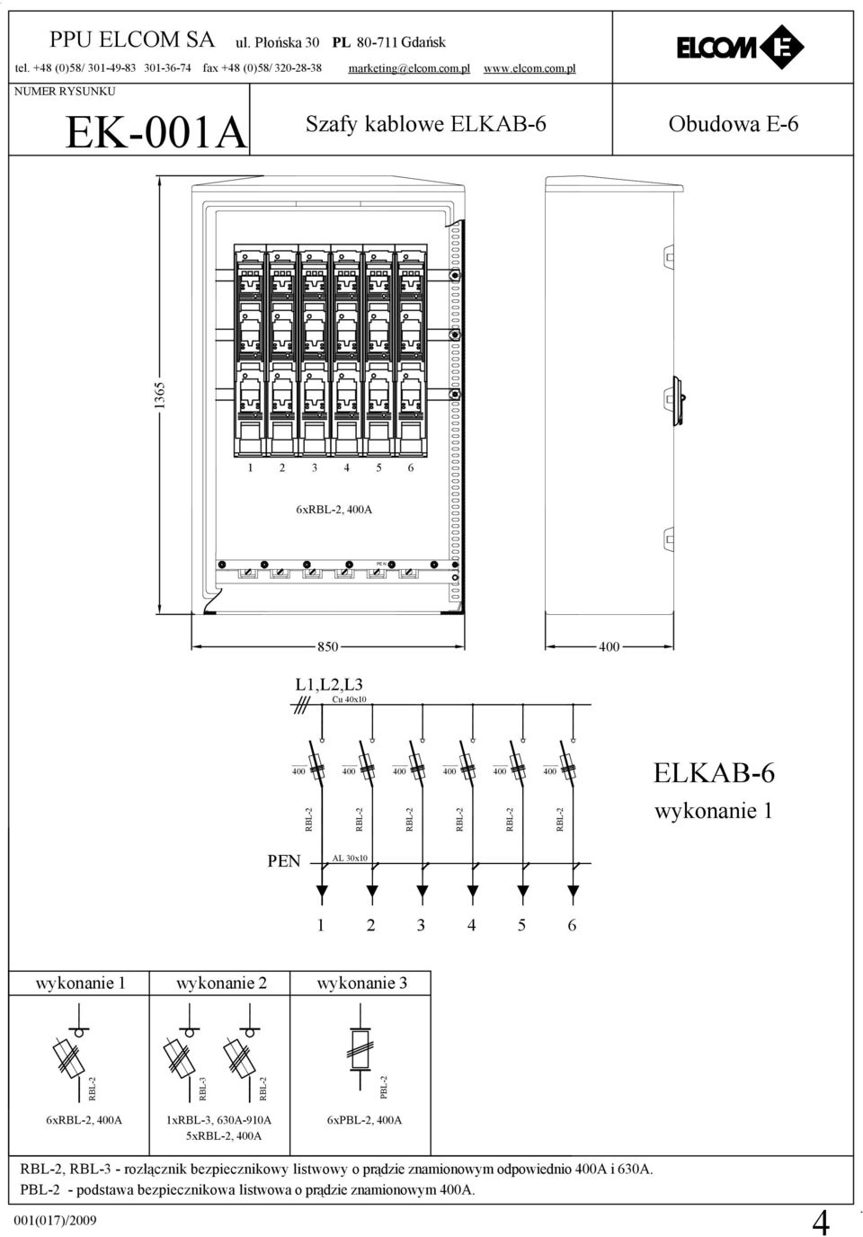 PE N 80 L,L2,L Cu 40x0 ELKAB-6 wykonanie AL 0x0 2 4 6 wykonanie wykonanie 2 wykonanie 6x, A x,