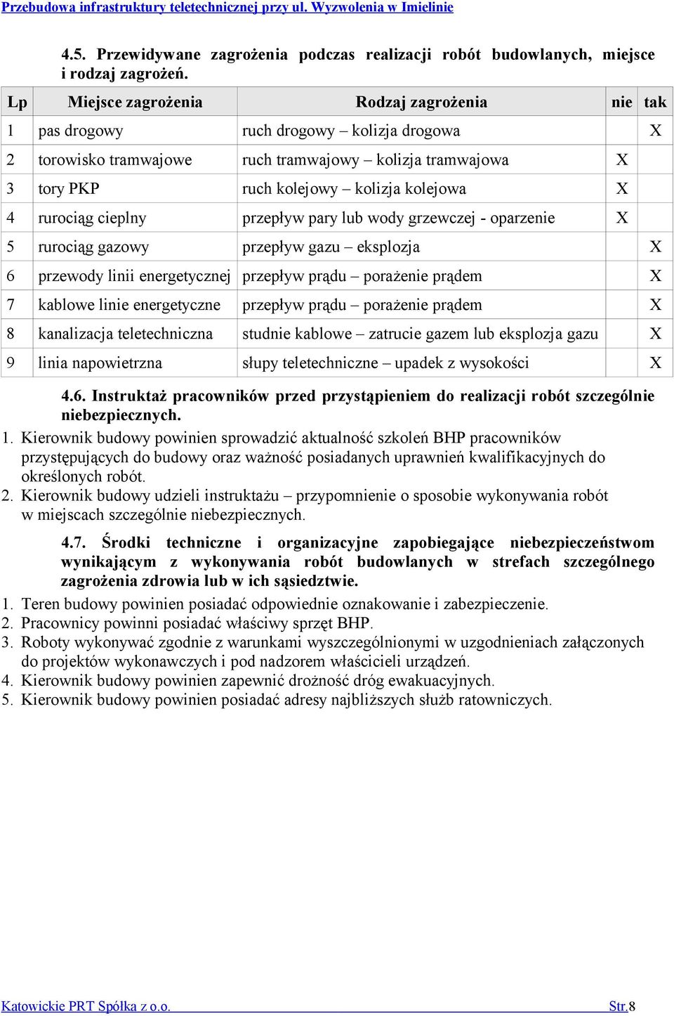 rurociąg cieplny przepływ pary lub wody grzewczej - oparzenie X 5 rurociąg gazowy przepływ gazu eksplozja X 6 przewody linii energetycznej przepływ prądu porażenie prądem X 7 kablowe linie