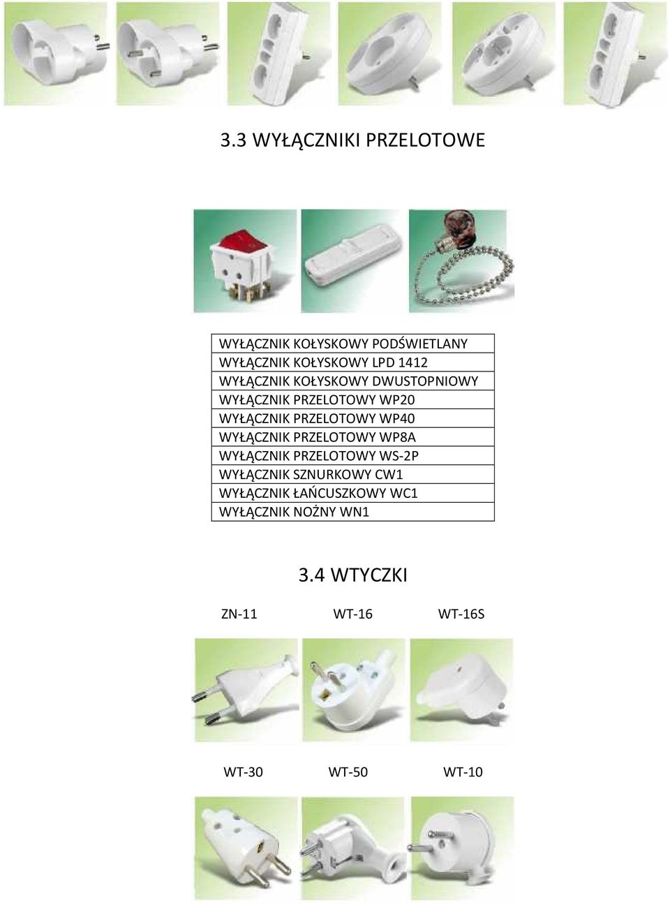 WP40 WYŁĄCZNIK PRZELOTOWY WP8A WYŁĄCZNIK PRZELOTOWY WS-2P WYŁĄCZNIK SZNURKOWY CW1